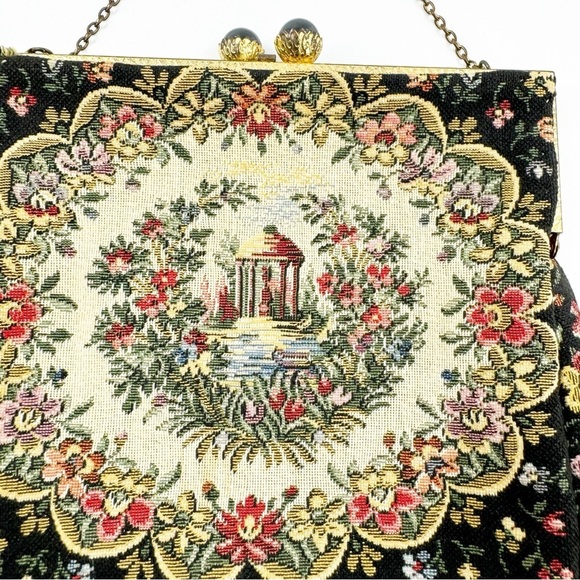 ✅ VINTAGE Walborg French Tapestry Purse Garden Scene WITH Chain 1940-1950'S - Picture 2 of 7